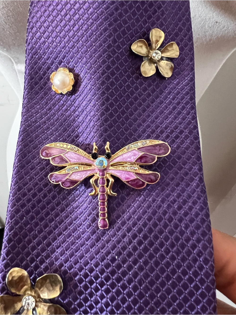 Stafford Purple Embellished Tie Necklace with Gold Accents - Picture 3 of 4